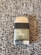 Vintage SCRIPTO VU Lighter White Horse Mustang Black Rib Band Vintage
