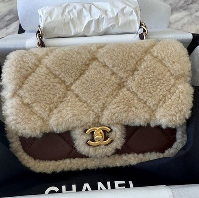 Auth BNIB Chanel Dark Brown 25K Mini Shearling Teddy Mini Flap Bag