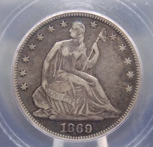 1869 "P" Seated Liberty Half Dollar 50c ICG VF30 Detail #301 Very Fine ECC&C Inc