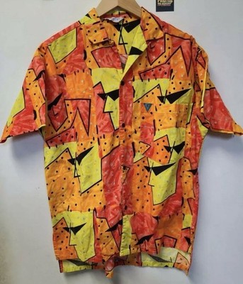 Vtg CATCHIT Shirt SURF Skate Beach Geometric Rare HTF a Vision of the 80s 90s M 