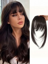 Synthetic Clip In Bangs Wispy Fringe with Sideburns Dark Brown Black Brown 8 Inc