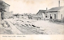 Alliance Ohio 1910 Postcard Hauling Logs To Mill