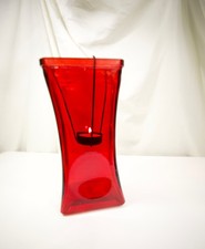 Red Color Square Thick Tempered Glass Candle Holder Vase,