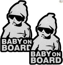 2PCS Baby on Board Car Sticker, Waterproof Reflective Removable Decal for Window