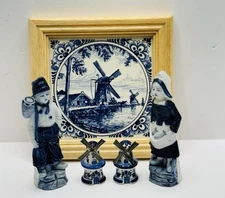 Vintage Delft Blue Lot Boy Girl Holland Hand Painted Dutch Windmill