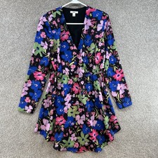 NWT Bar III Women's Dress Black Floral Multicolor Long Sleeve V-Neck Size Small