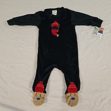 Vintage Carters Christmas Pajamas Bear Forest Green Footed Zip Up 12m New