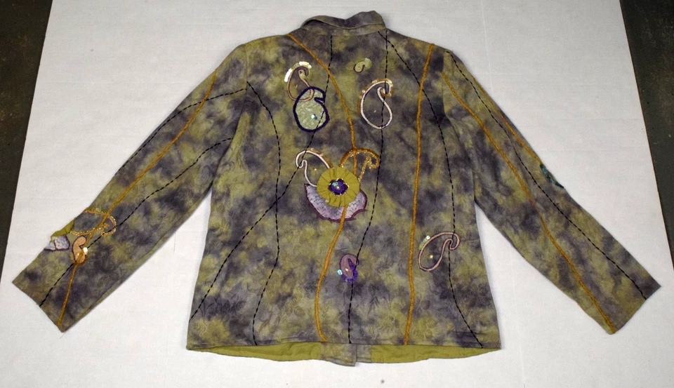 Chaqueta Blazer Vintage Índigo Luna Talla S Años 80 Verde Violeta Teñida a Mano Embellecida Foto 2 de 4