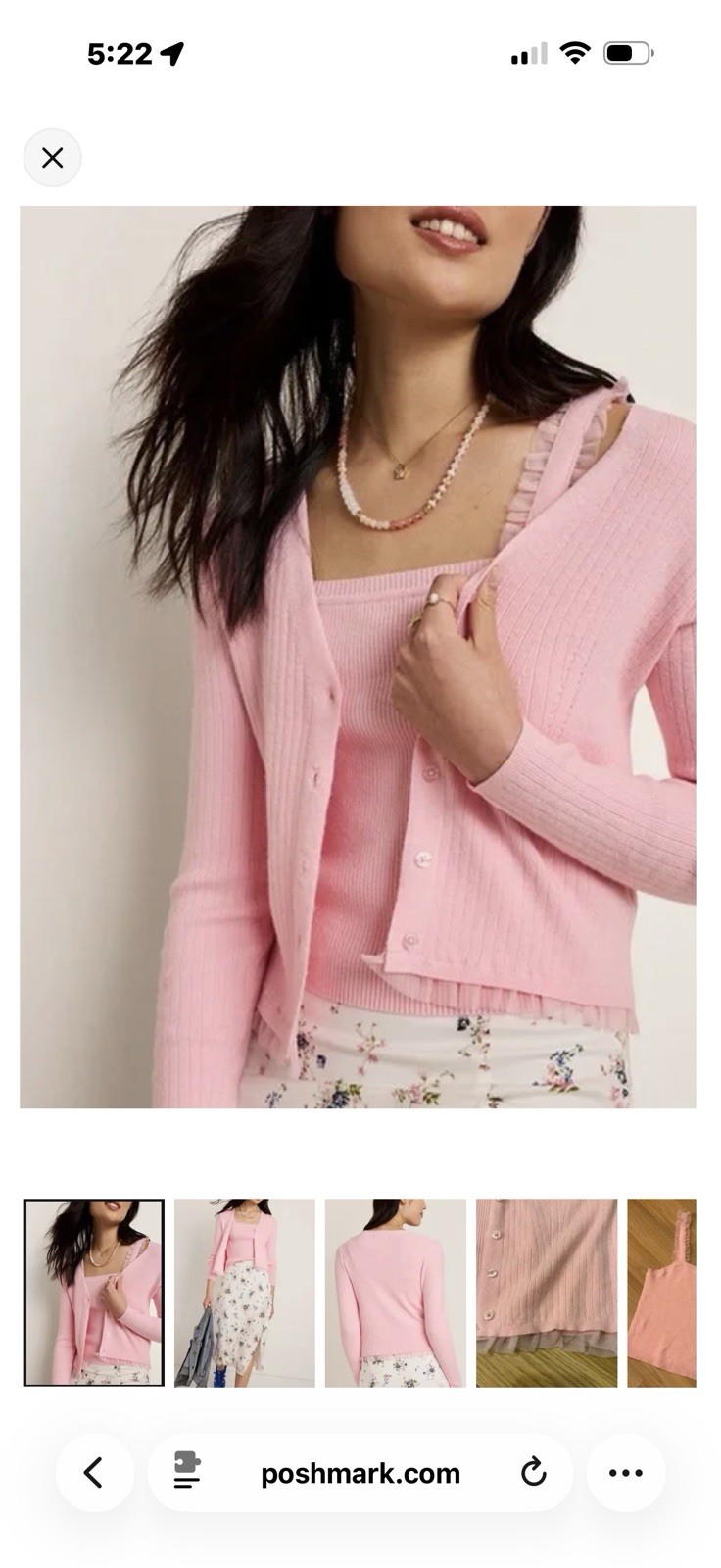 Francesca's Collections Pink Ribbed Cardigan & Ruffle-Trim Tank Set