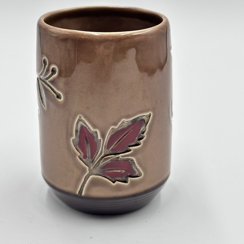 Fall Autumn Leaves Brown Red Ceramic Pottery Vase Pencil Holder - Picture 3 of 13