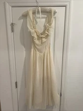 Vintage 1970's Gunne Sax McClintock Ivory Cotton Corset Sleeveless Midi Dress