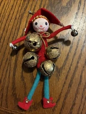 VTG Christmas Tree Jester Ornament Gold Sparkly Jingle Bells Made From  Felt Kit