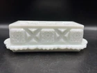 VTG Westmoreland White Milk Glass Butter Dish w Lid Quilt Heavy Granny