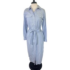 POLO RALPH LAUREN Blue Pinstriped Cotton Oxford Belted Shirtdress Women's Sz 10