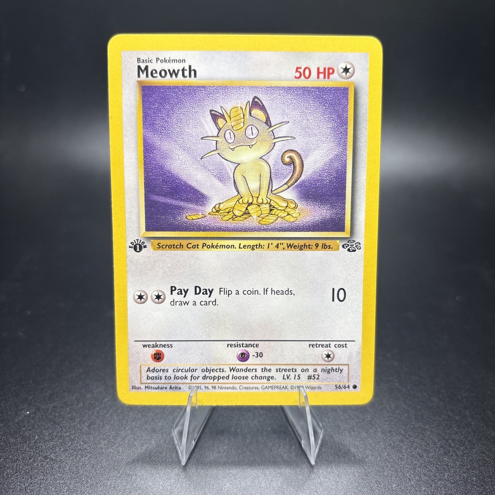 Pokemon Card Vintage Common Meowth 56/64 Jungle 1st Edition NM Near Mint -c