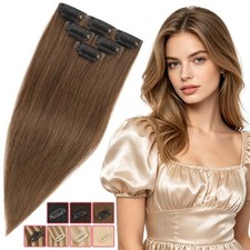 Russian 100 Remy Real Human Hair Extensions Clip In Half Full Head 6PCS PU Weft
