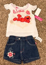 NWT Vintage Y2K 2006 Sesame Street Elmo Girls 3T 2pc Outfit Denim