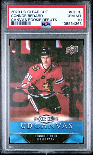 2023 Upper Deck Clear Cut Canvas Rookie Debuts Connor Bedard PSA 10 Blackhawks!