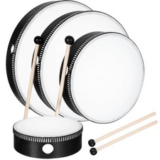 4 Pack Hand Drum Set, 6-12 Inch Wood Frame Percussion Instruments with Sticks...