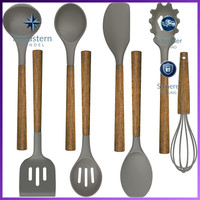 KüChenhelfer Set 8-Teilig Silikon Utensilien Mit Holzgriff Grau