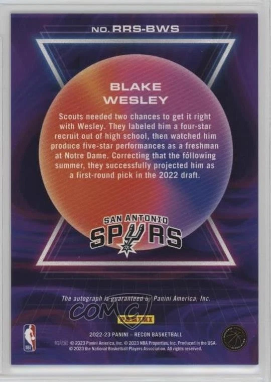 2022-23 Panini Recon Rookie Recon Signatures /125 Blake Wesley #RRS-BWS Auto RC - Image 2 of 2