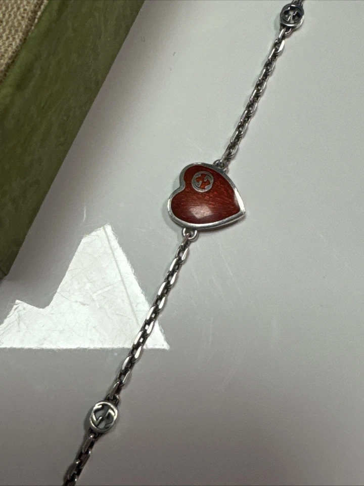 Gucci Heart Aged Finish Sterling Silver and Red Enamel 18cm - Image 4 of 4