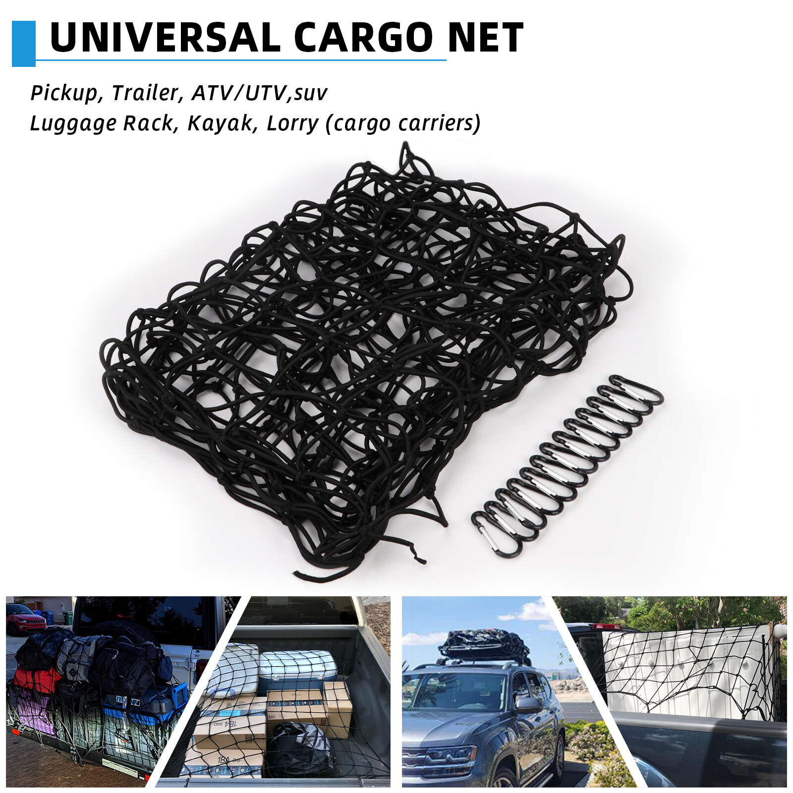4' x 6' Heavy Duty Bungee Cord Cargo Net Stretches to 8' x 12'Latex