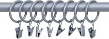 Lavish Home Curtain Rod Ring Clips,1.25-Inch, Silver, Set of 8