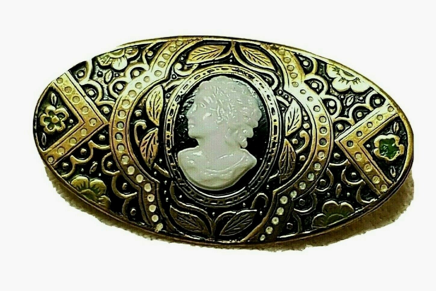 Broche Camée Ancienne – Portrait De Profil Jeune Femme – Bijou De Vitrine