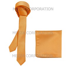 New Vesuvio Napoli Men's 1.5" skinny necktie hankie set solid wedding gold