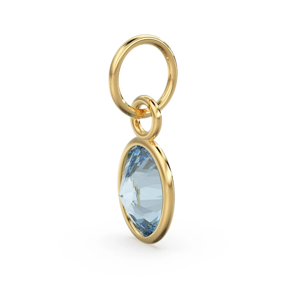 Aquamarine 14k Solid Gold Oval Charm Pendant Natural March Birthstone Jewelry - Image 2 of 4