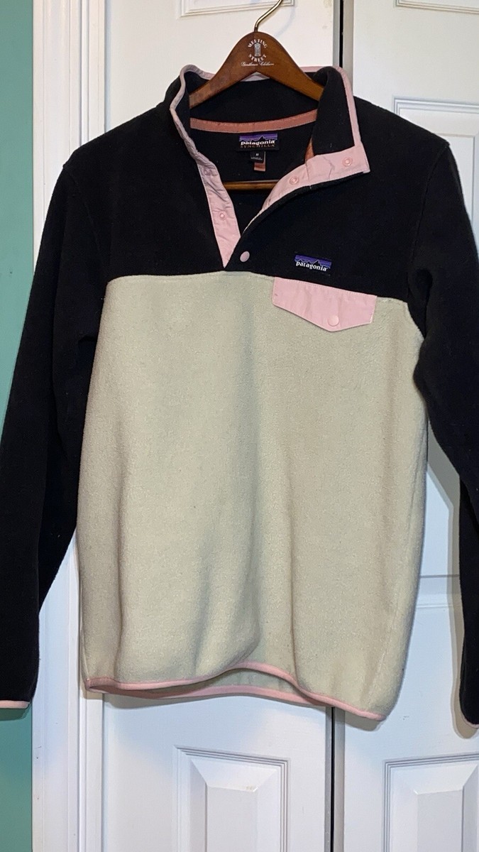 Patagonia Women's Synchilla Snap-T Fleece Sweater Jacket M Beige Gray Pink