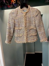 Beautiful Tweed (wool & Cotton Blend) Elegant Jacket W/ 100% Silk Lining, Size 4
