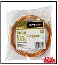 6-Gauge Solid SD Bare Copper Grounding Wire 25 Ft. Grounding Wire Soft Flexible