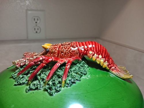 Vtg Majolica Lobster Clam Pot Tureen #1397 Portugal Pottery 3D Rare w Lid CHIP - Picture 7 of 24