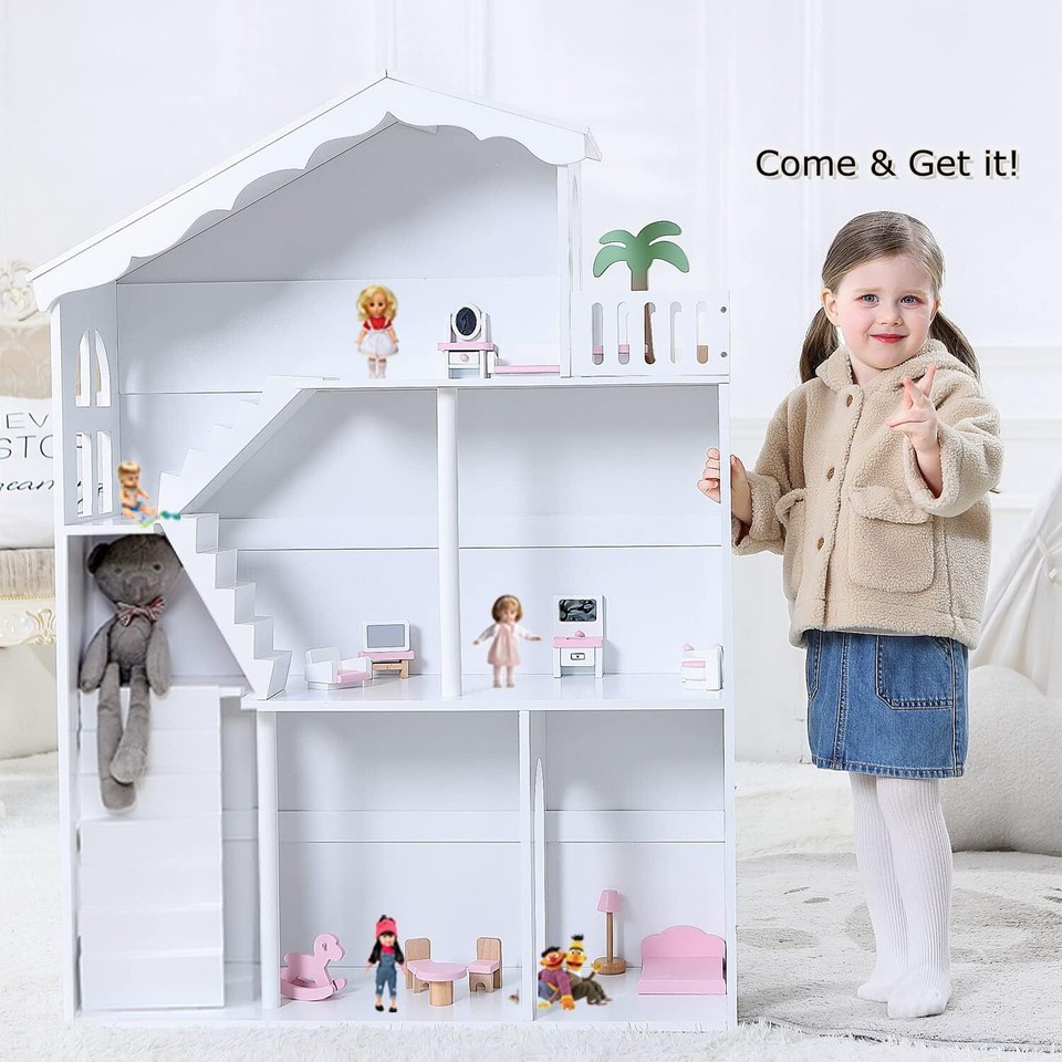 Large Doll House Kids Playhouse 3Storey Book Case Toy Storage