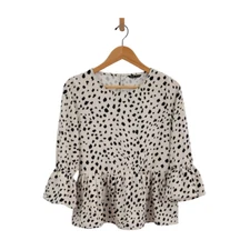 SHEIN Peplum Blouse – Black & White Dalmatian Print – Size Small (US 4)