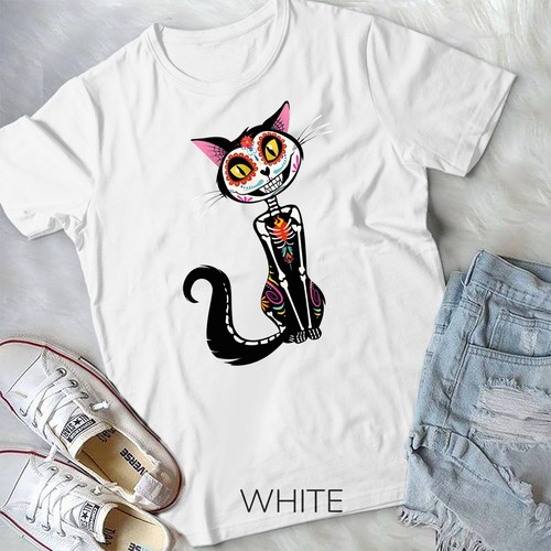 Cat Sugar Skull Dia de Los Muertos, Day of The Dead T-Shirt Unisex T-shirt - Picture 12 of 12