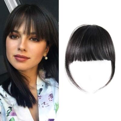 Clip in 100% Human Hair Bangs Front Fringe Wispy Remy Neat Bangs Hair Extensions