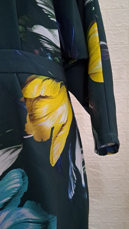 ASOS Open Back Floral Midi Length Pencil Dress, Size 12 Green Yellow 3/