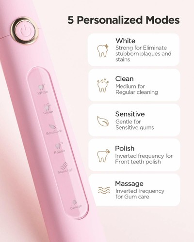 Fairywill Cepillos de Dientes Electricos Sónico con 4 Cabezal Cepillo Electrico - Imagen 2 de 9