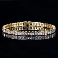 Yellow Gold Square Cut Fashion Cubic Zirconia CZ Crystal Women Tennis Bracelets