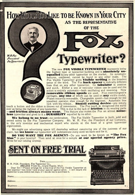 c1900 FOX TYPEWRITER GRAND RAPIDS MICHIGAN VINTAGE ADVERTISEMENT Z937