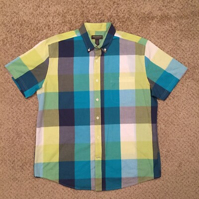 John Bartlett Consensus Shirt Mens Large Plaid Short Sleeve Button Down 