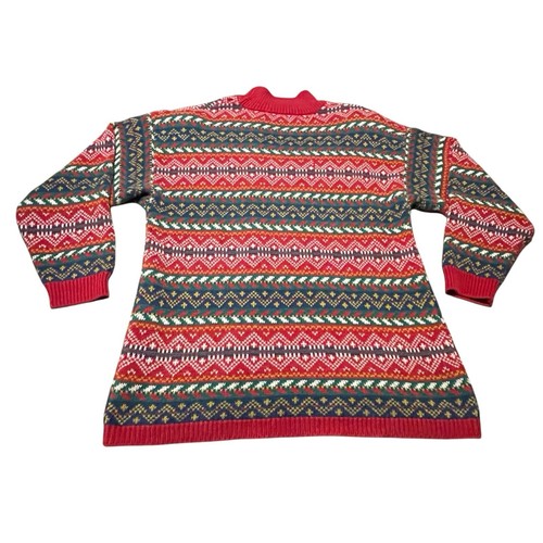 Vintage Northern Isles Sweater Womens M Red Green Nordic Fair Isle Birds Eye - Picture 2 of 8