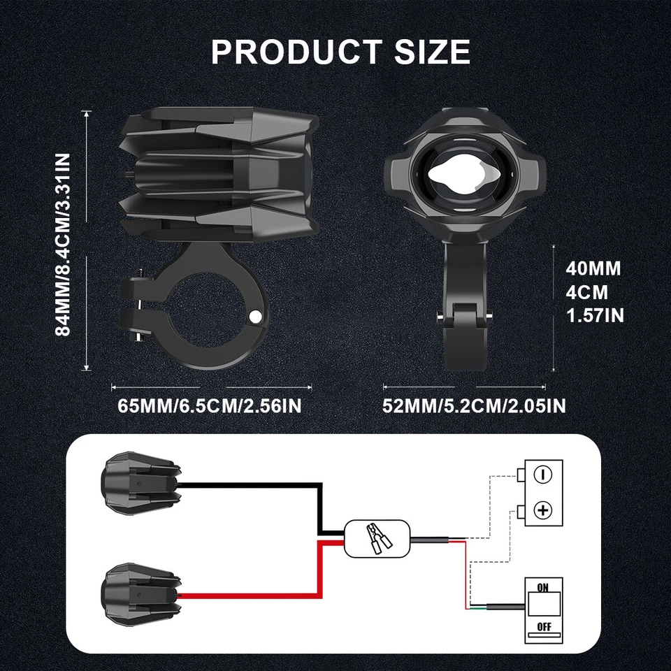 2x Motorcycle Spot Lights Headlight LED Fog Light Driving Spot Lamp Yellow+White - Image 3 of 4