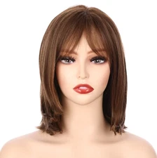 OneDor 14" Straight Short Bob Wig Synthetic Full Hair Wigs with Bangs (RL12/16)