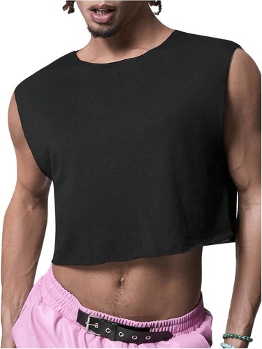 Men's Muscle Tank Top Sleeveless Crop Shirt Casual Round Neck Streetwear Gym - Picture 9 of 16