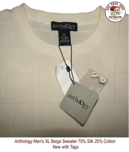 Anthology Men's XL Beige Sweater Crew Neck New with Tags - Picture 3 of 4