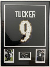 FRAMED BALTIMORE RAVENS JUSTIN TUCKER AUTOGRAPHED SIGNED JERSEY JSA COA